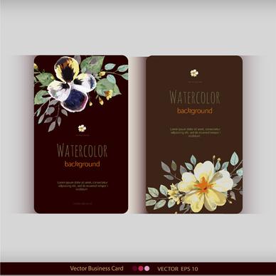 beautiful watercolor flower business cards vector set