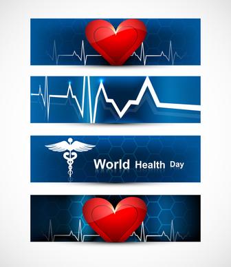 beautiful world health day four headers set medical symbol colorful vector design