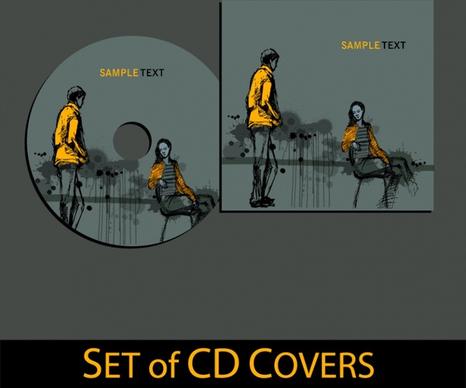 cd cover template romantic design grunge handdrawn classic