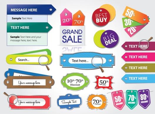 sale tags templates modern design colorful flat shapes