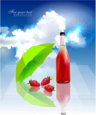 strawberry juice advertising banner colorful modern sparkling decor