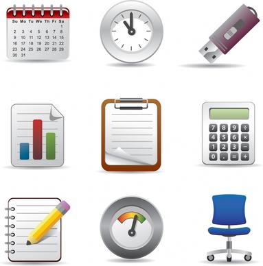 stationery icons shiny colored modern design