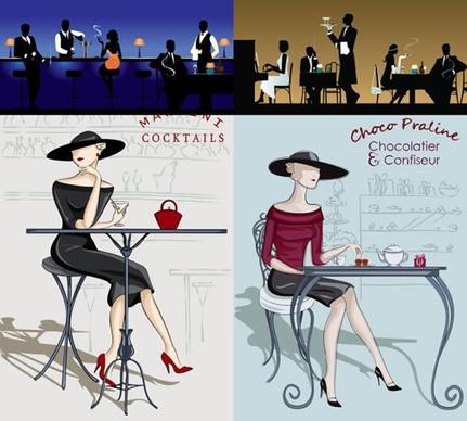 restaurant backgrounds elegant design silhouette classical sketch