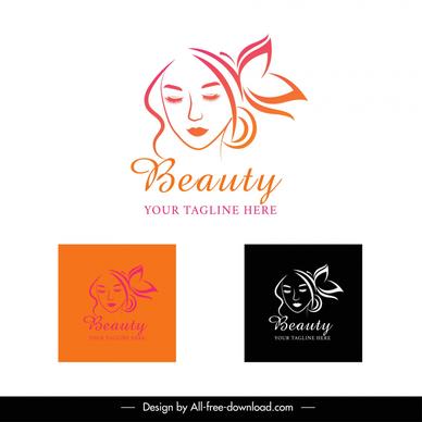 beauty logo template handdrawn lady face butterfly 