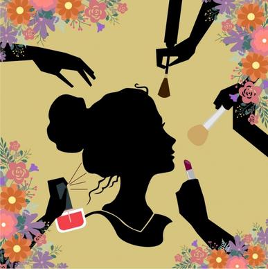 beauty makeup background human silhouettes style colorful flowers ornament