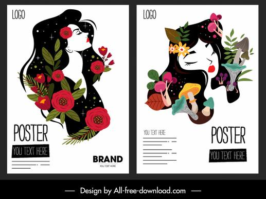 beauty poster templates colorful classical handdrawn lady sketch