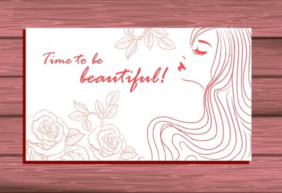 beauty salon card cover beautiful woman rose sketch