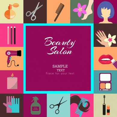 beauty salon design elements various colored tools symbols