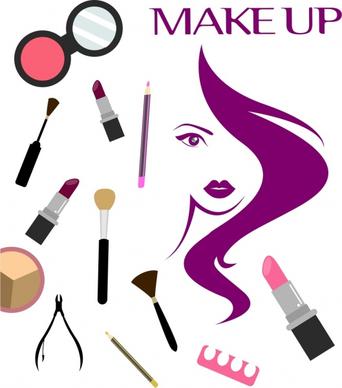 beauty salong background makeup accessories icons woman sketch