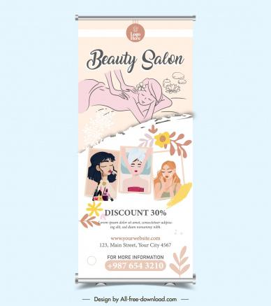 beauty spa roll up banner template cartoon lady relaxation flowers leaves