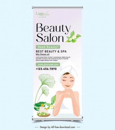 beauty spa salon roll up banner template bright cartoon design