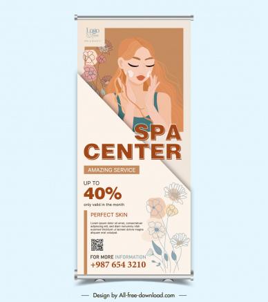 beauty spa salon roll up banner template lady cartoon flowers classic