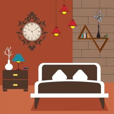 bedroom decoration drawing colored flat design