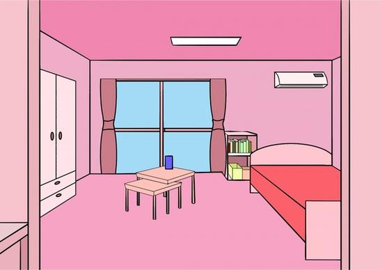 bedroom decoration vector illustration with pink