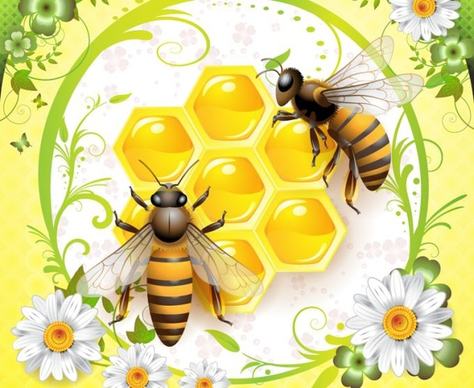 honey background bees beehive flowers decoration multicolored design