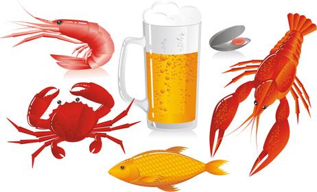 beer and seafood vector