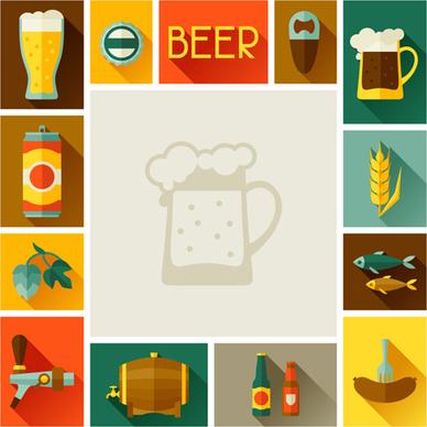beer elements flat icons vector set