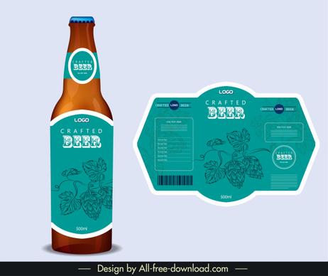 beer label template classic blue handdrawn flower decor