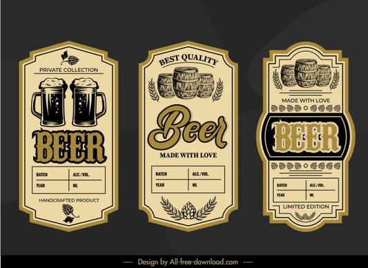 beer label templates retro design glass barrel sketch