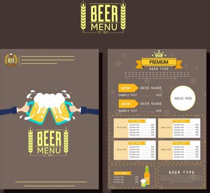 beer menu template classical brown design glasses icon