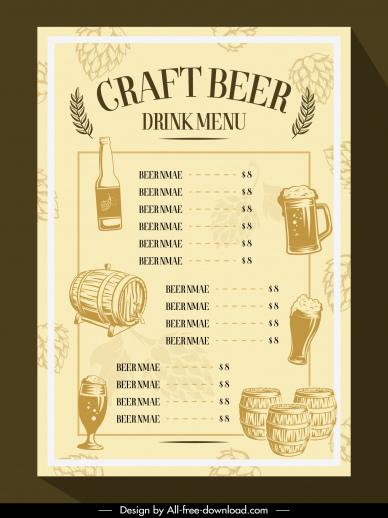 beer menu template retro design 