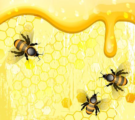 bees and honey background vector design