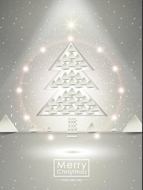 beige christmas background with christmas tree vector