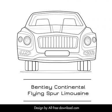 bentley continental flying spur limousine 2022 advertising poster front view sketch black white handdrawn design