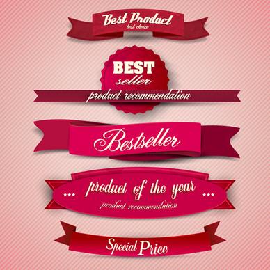 best quality labels with ribbons vector