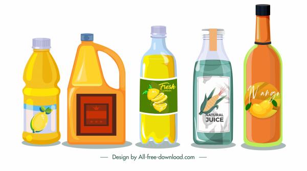 beverage bottle labels templates colored flat classic sketch