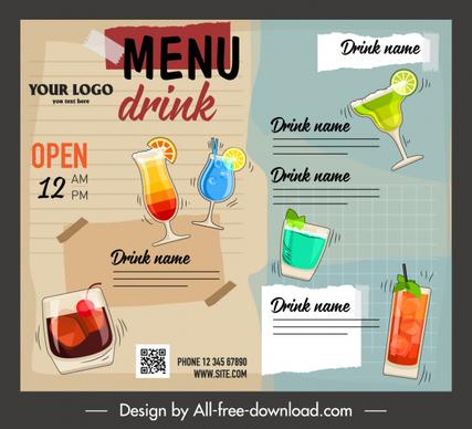 beverage menu template colorful dynamic flat handdrawn decor