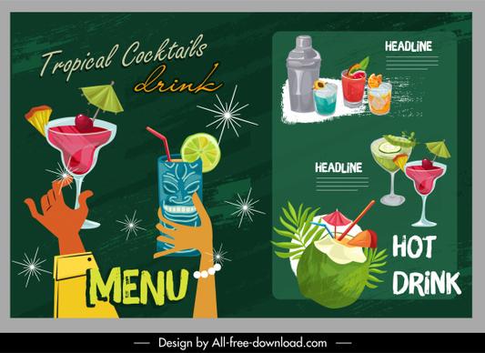 beverages menu templates colorful sparkling retro design