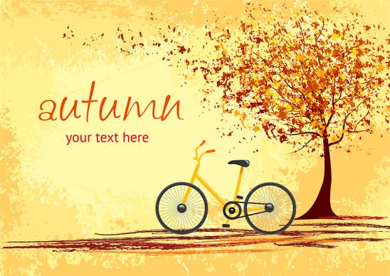bicycle under tree root in autumn romantic scene