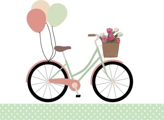 bicycle with balloons realistic vector in romantic style