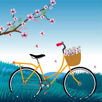 bicycle with sakura flower in a romatic scene