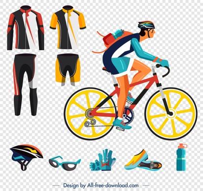 bicycling sports design elements clothes tools bicyclist icons