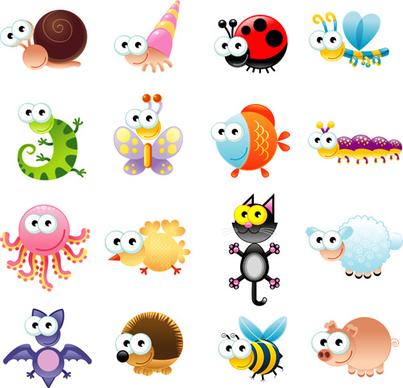 big eyed insects and animals vector