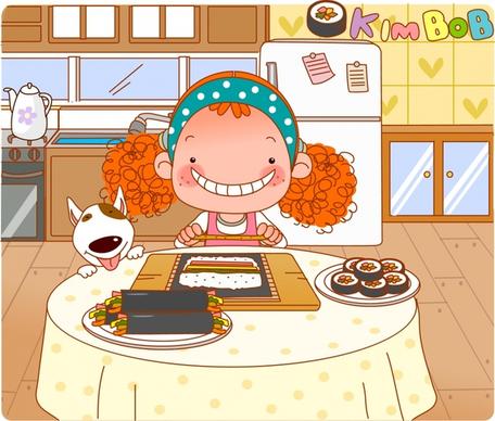 lifestyle painting girl cooking icon cartoon character