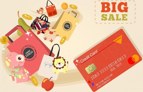 big sale banner credit card shopping elements decor