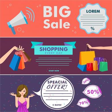 big sale banners design with colored horizontal style