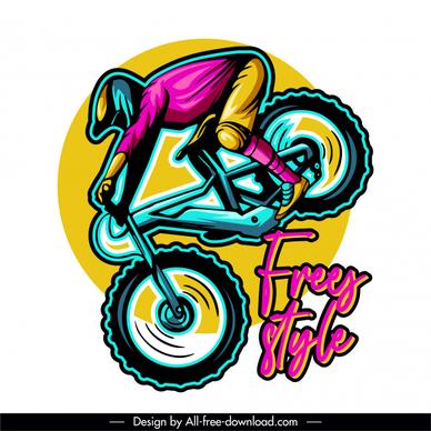 biking logo template colorful flat dynamic handdrawn sketch