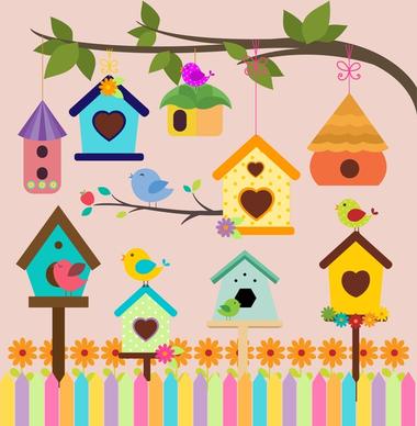 bird houses decoration background with colorful style