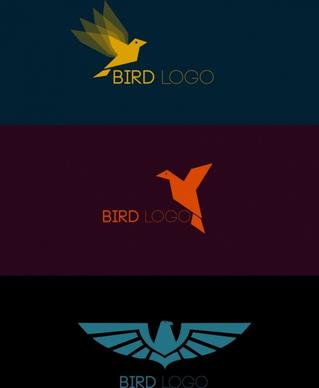bird logo sets dark colored flat design