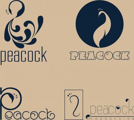 bird logotypes peacock icon curves decoration