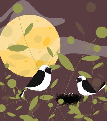 birds background classical colored cartoon