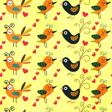 birds background multicolored cartoon repeating style