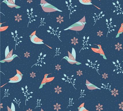 birds flowers pattern colored repeating style