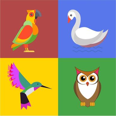 birds icons set illustration in color design