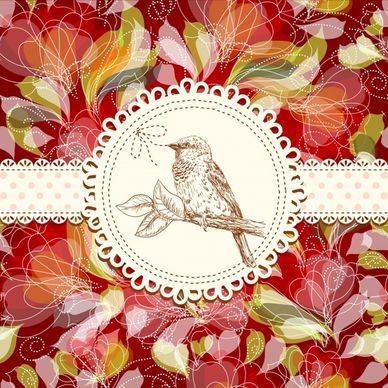 cover decorative template elegant bird floral sketch