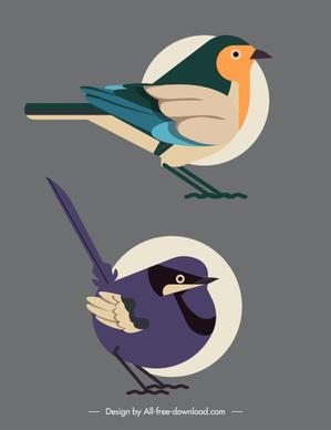birds species icons flat classic sketch